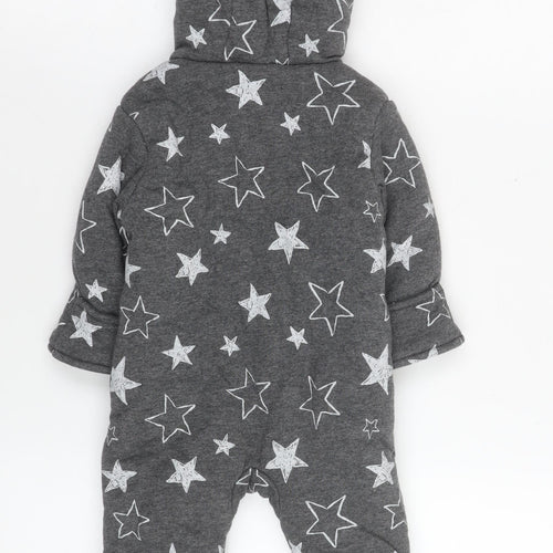 George Unisex Baby Grey Star Print Cotton Hooded Coverall 3-6 Months