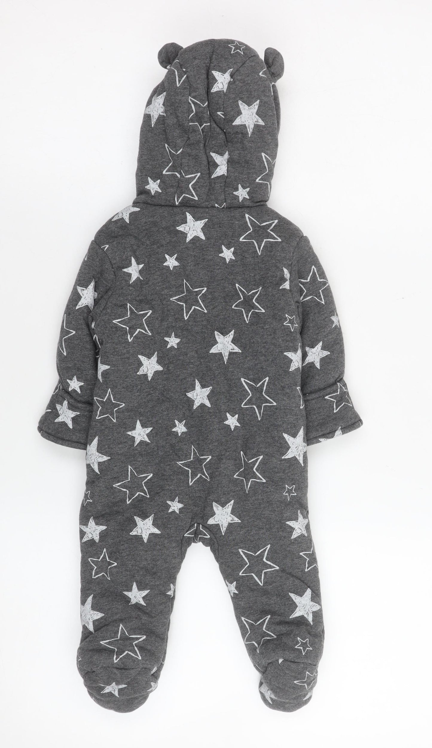 George Unisex Baby Grey Star Print Cotton Hooded Coverall 3-6 Months