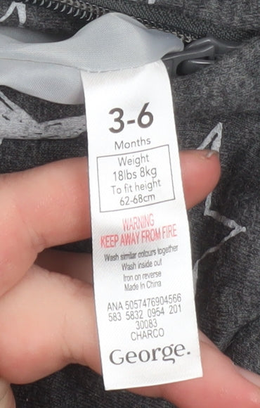 George Unisex Baby Grey Star Print Cotton Hooded Coverall 3-6 Months