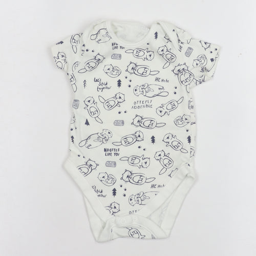 George White Otter Print Short Sleeve Babygrow Unisex 6-9 Months