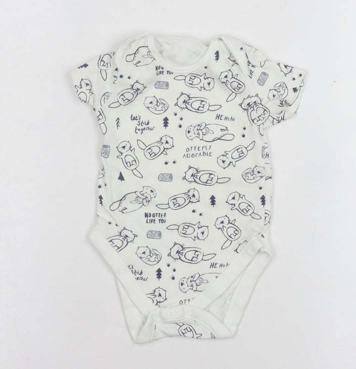 George White Otter Print Short Sleeve Babygrow Unisex 6-9 Months