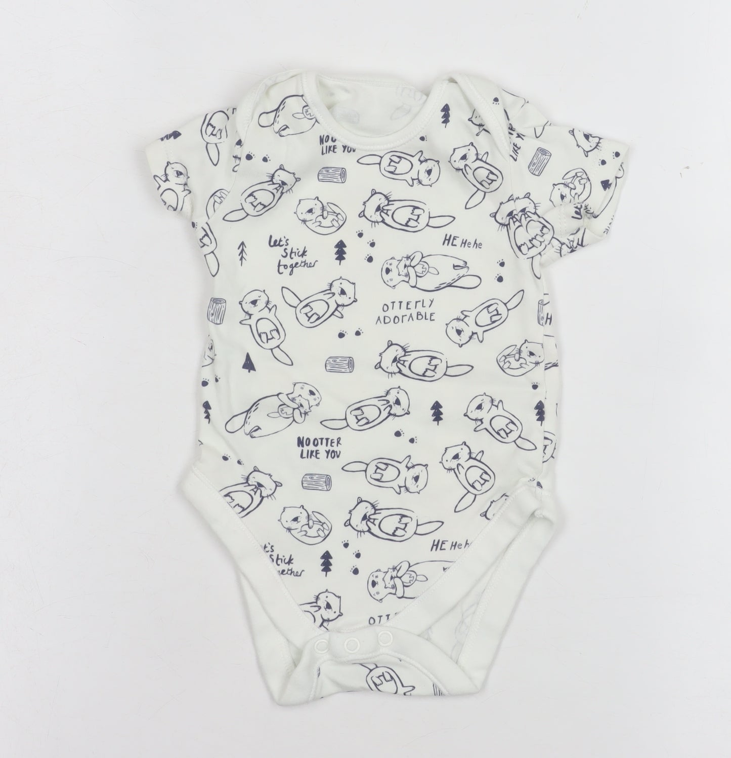 George White Otter Print Short Sleeve Babygrow Unisex 6-9 Months