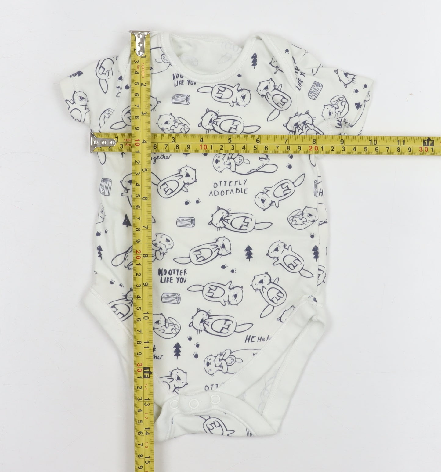 George White Otter Print Short Sleeve Babygrow Unisex 6-9 Months