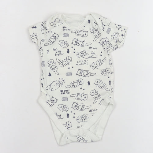 George White Otter Print Short Sleeve Babygrow Unisex 6-9 Months