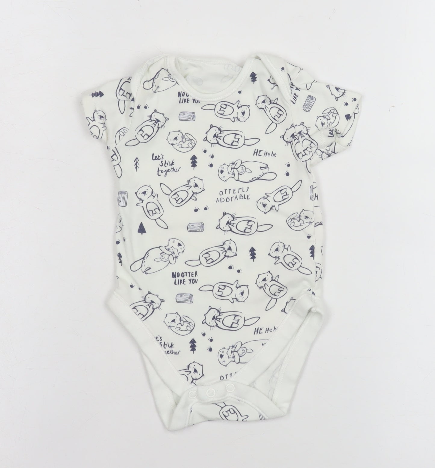 George White Otter Print Short Sleeve Babygrow Unisex 6-9 Months