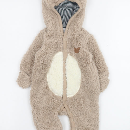 John Rocha Unisex Baby Beige Fleece Bear Hooded Coverall 0-3 Months