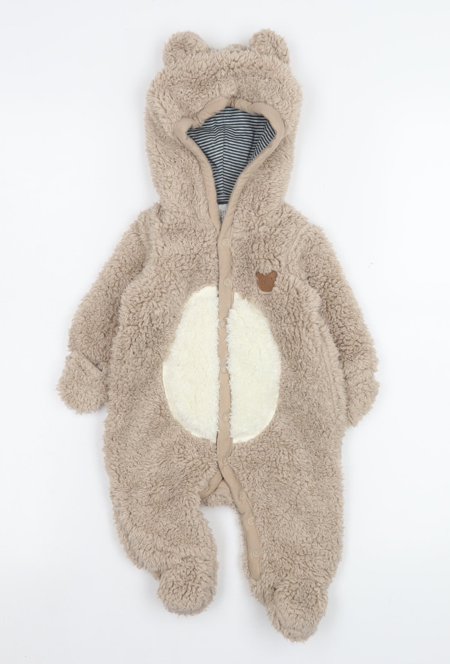 John Rocha Unisex Baby Beige Fleece Bear Hooded Coverall 0-3 Months