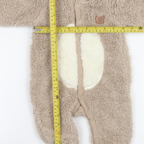 John Rocha Unisex Baby Beige Fleece Bear Hooded Coverall 0-3 Months