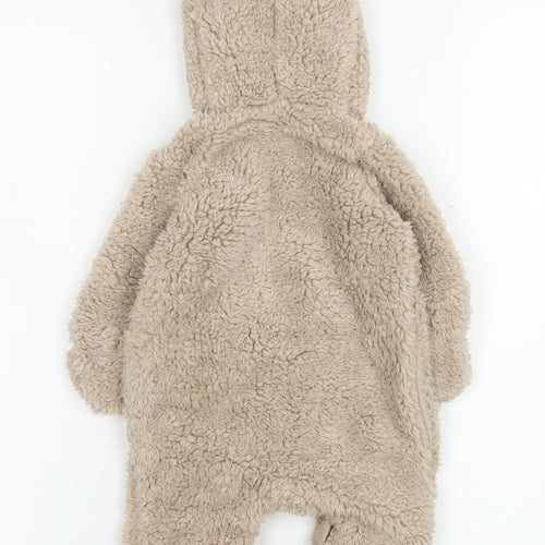 John Rocha Unisex Baby Beige Fleece Bear Hooded Coverall 0-3 Months