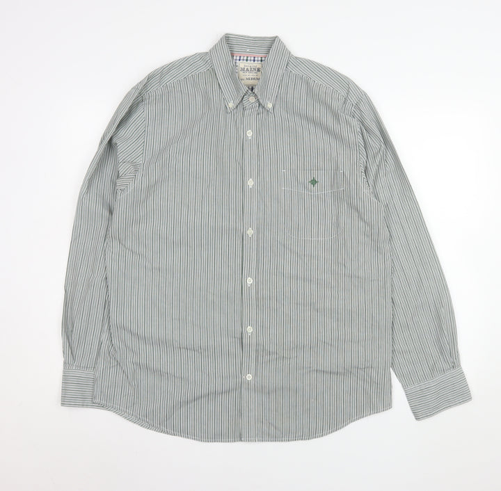 Debenhams Men’s Green Striped Button-Down Cotton Blend Shirt M 16” Collar
