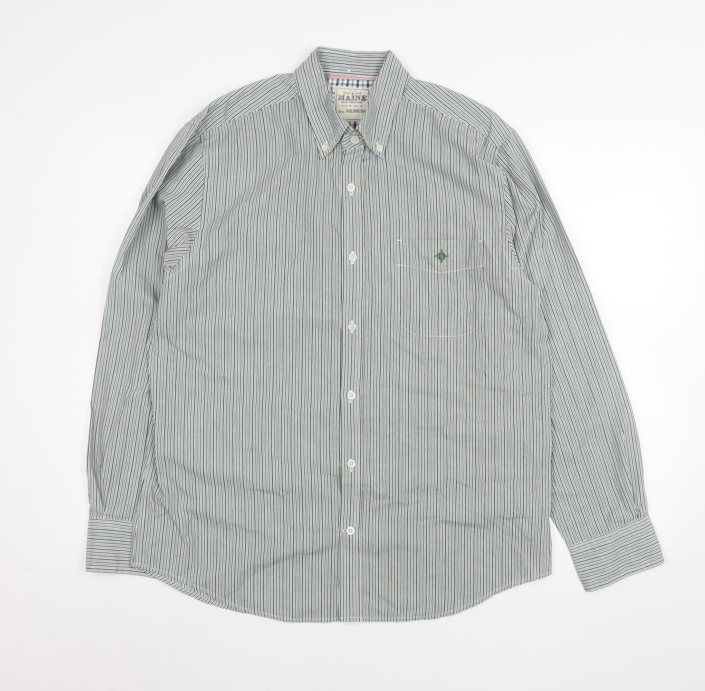 Debenhams Men’s Green Striped Button-Down Cotton Blend Shirt M 16” Collar