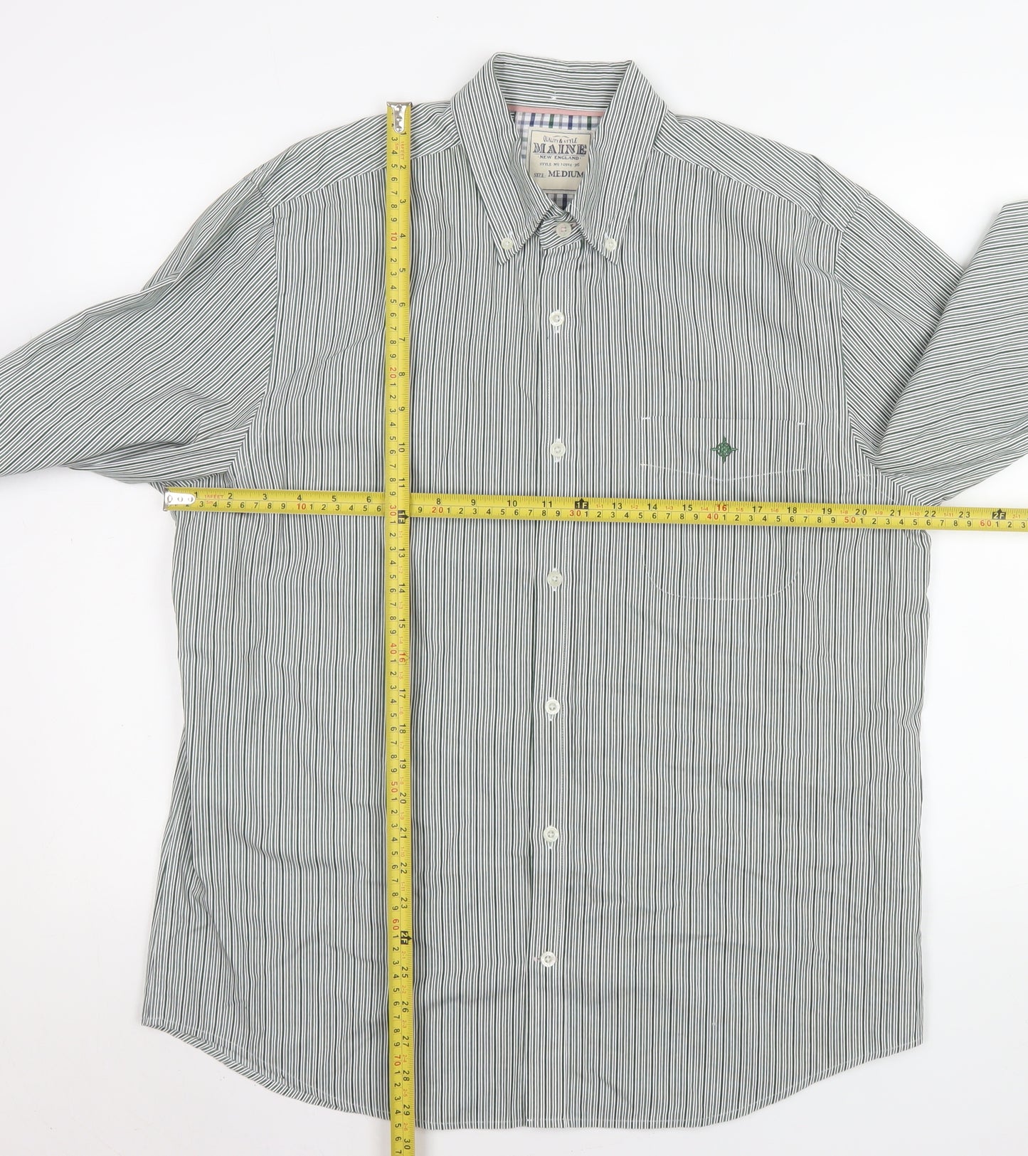 Debenhams Men’s Green Striped Button-Down Cotton Blend Shirt M 16” Collar