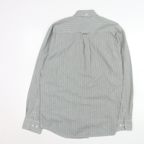 Debenhams Men’s Green Striped Button-Down Cotton Blend Shirt M 16” Collar