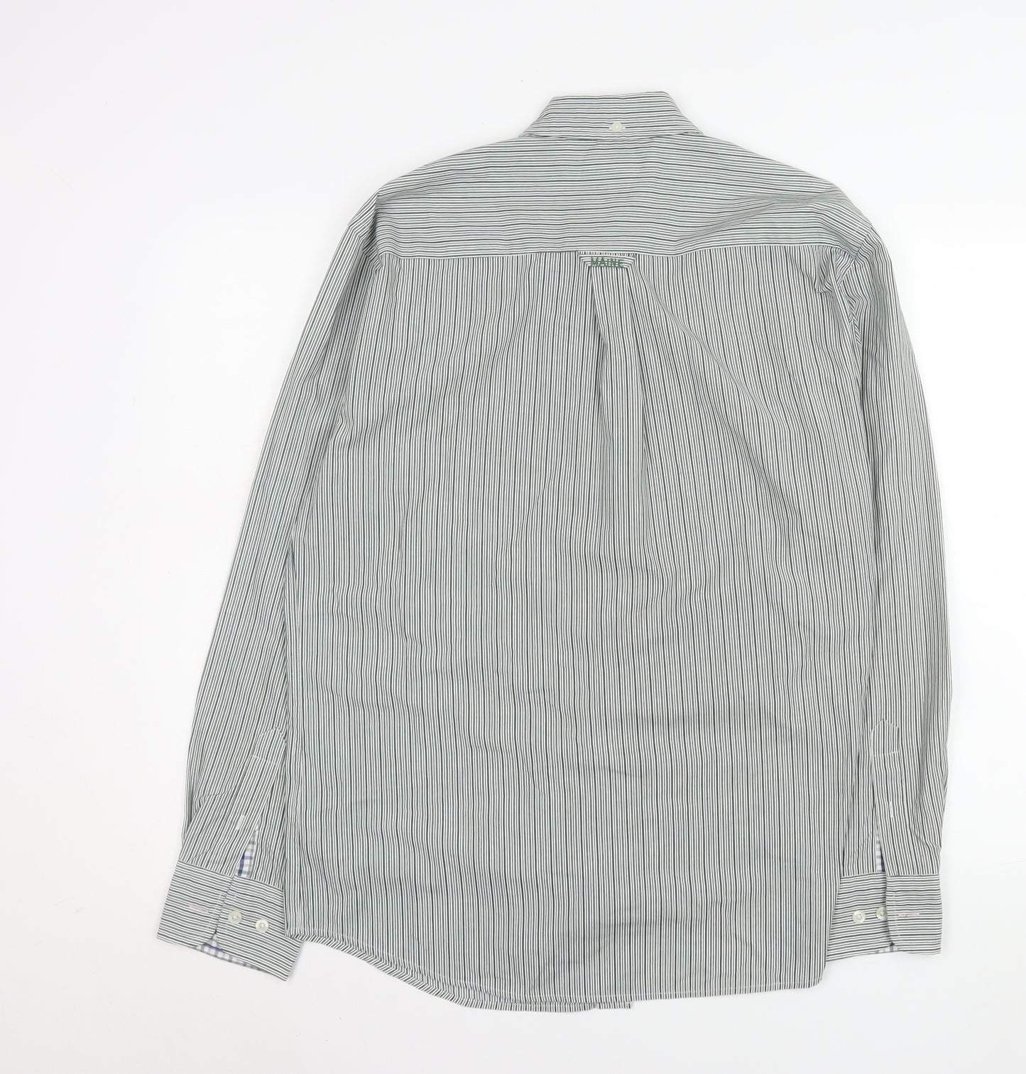 Debenhams Men’s Green Striped Button-Down Cotton Blend Shirt M 16” Collar
