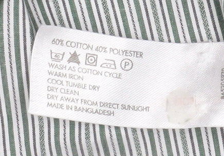 Debenhams Men’s Green Striped Button-Down Cotton Blend Shirt M 16” Collar