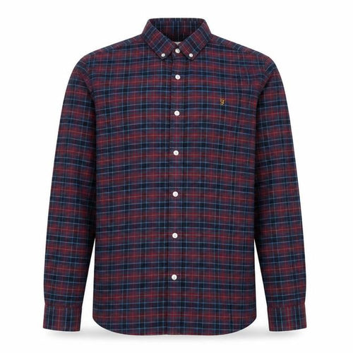 Farah Men's Red Blue Check Long Sleeve Slim Fit Button-Up Shirt Size M