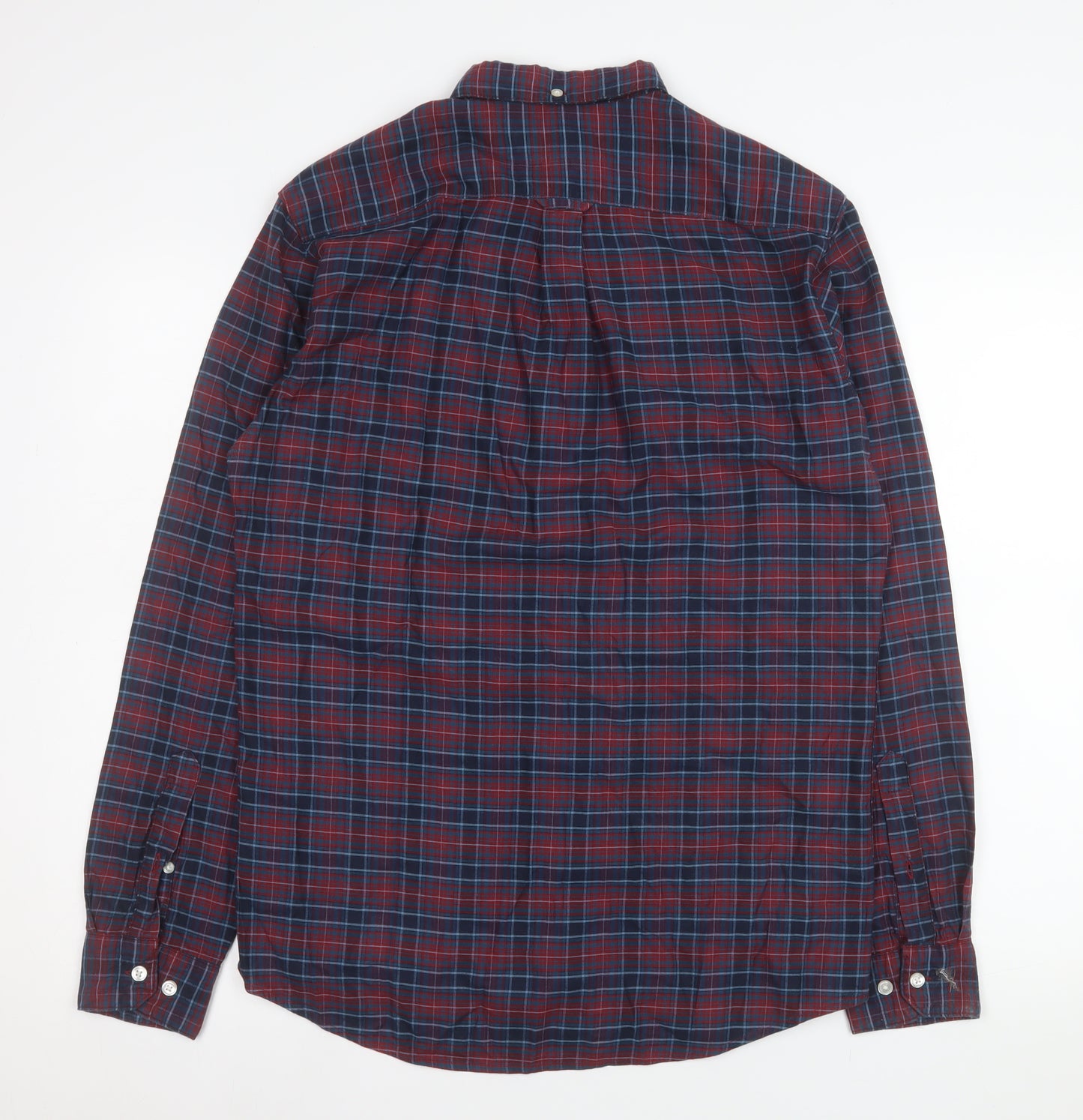 Farah Men's Red Blue Check Long Sleeve Slim Fit Button-Up Shirt Size M