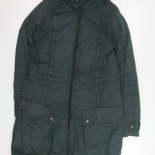 Freesoul Women’s Green Parka Coat S Long Zip Belted Winter Jacket