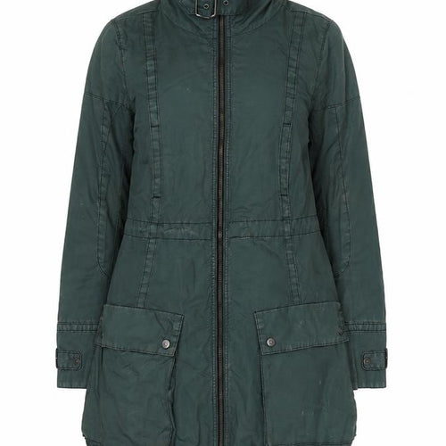 Freesoul Women’s Green Parka Coat S Long Zip Belted Winter Jacket