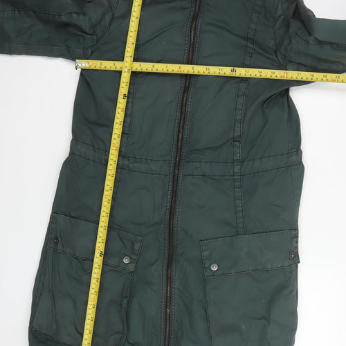 Freesoul Women’s Green Parka Coat S Long Zip Belted Winter Jacket