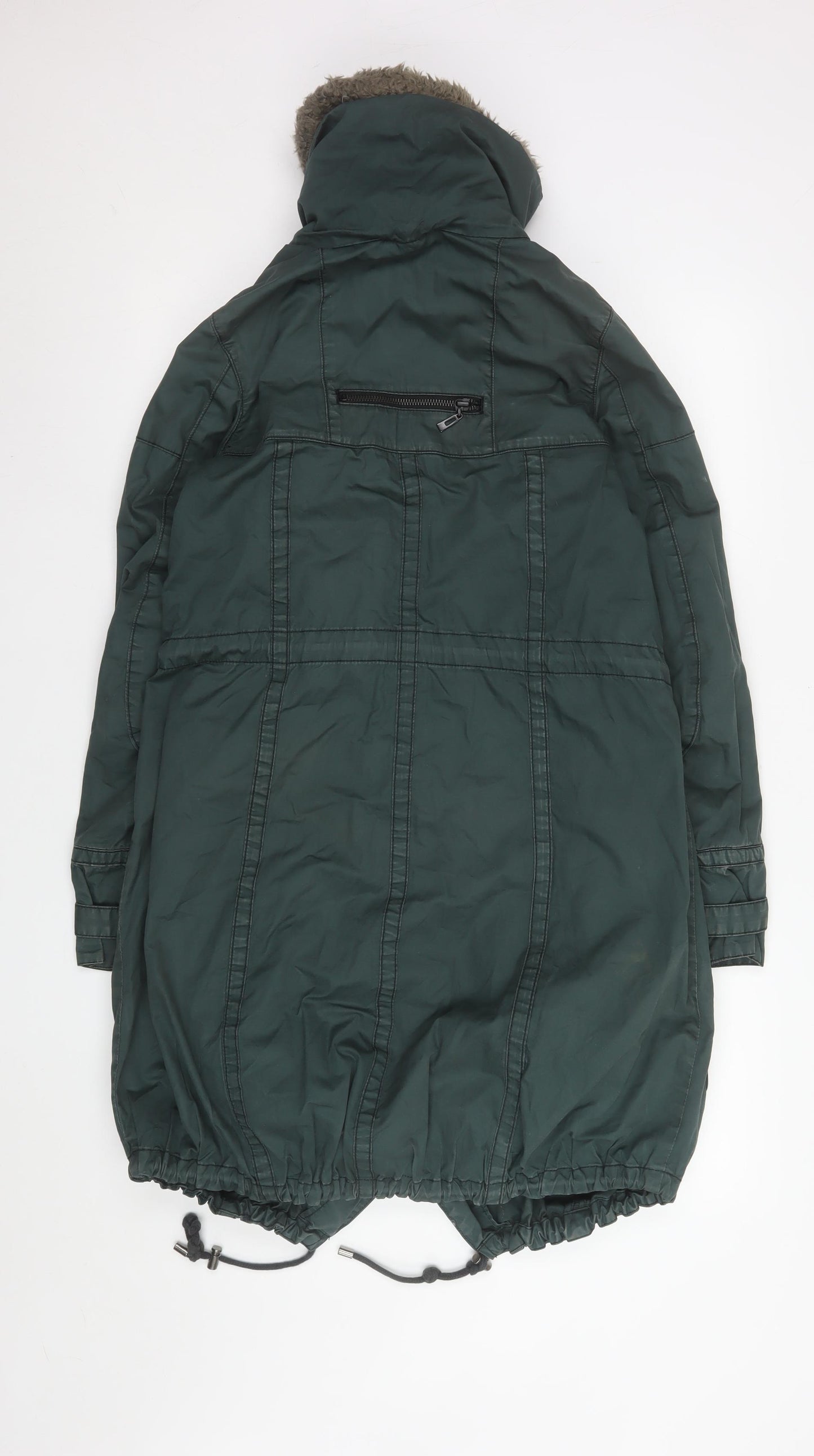 Freesoul Women’s Green Parka Coat S Long Zip Belted Winter Jacket