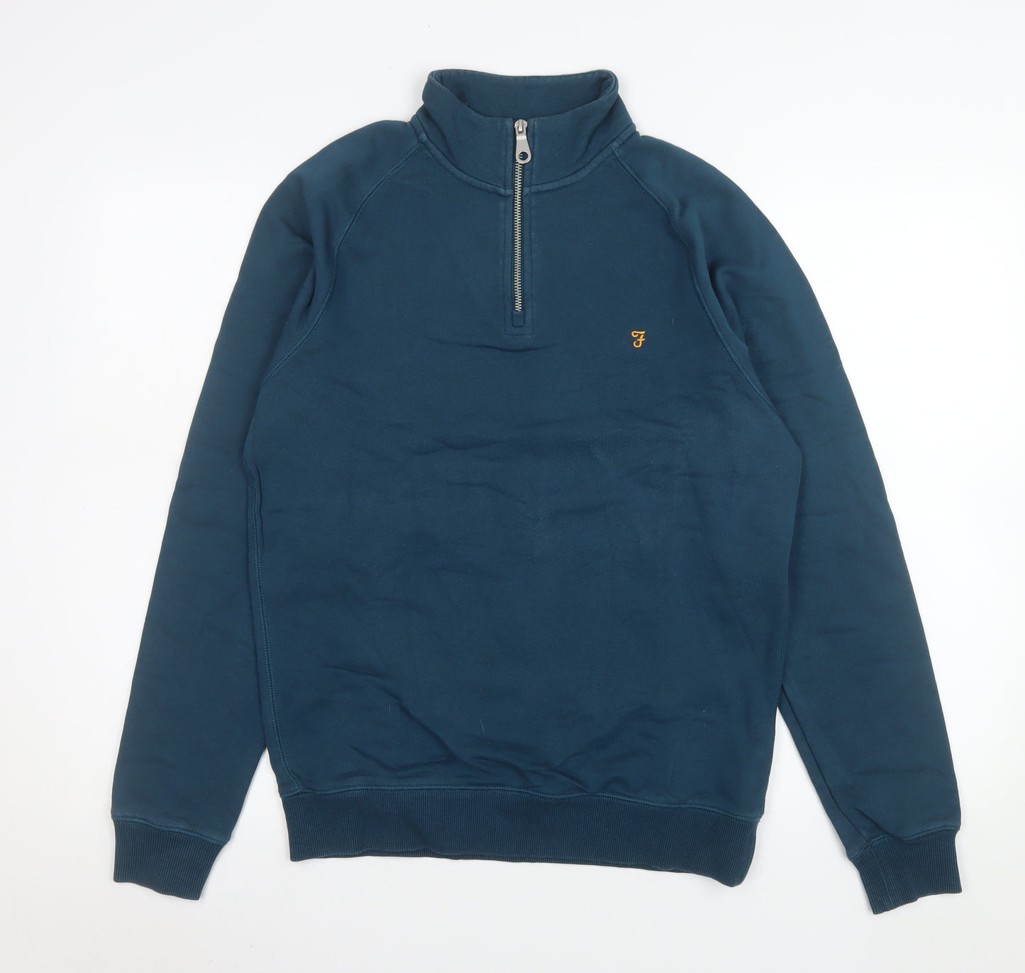 Farah Men's Blue 1/2 Zip High Neck Cotton Sweatshirt Size S