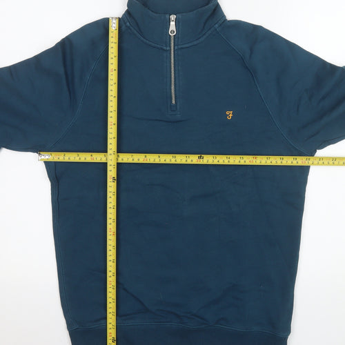 Farah Men's Blue 1/2 Zip High Neck Cotton Sweatshirt Size S