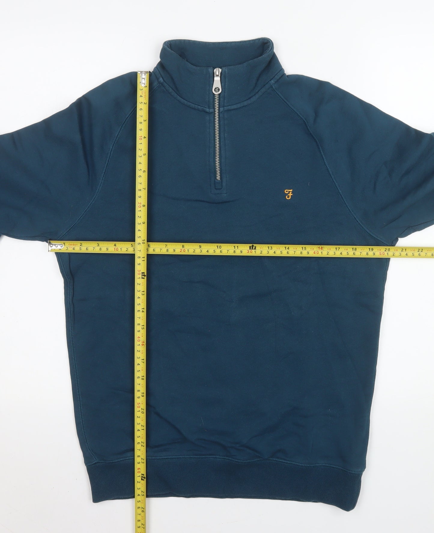Farah Men's Blue 1/2 Zip High Neck Cotton Sweatshirt Size S