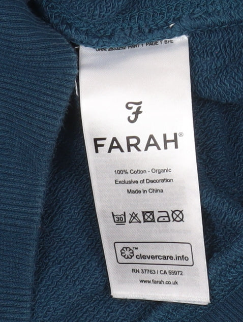 Farah Men's Blue 1/2 Zip High Neck Cotton Sweatshirt Size S