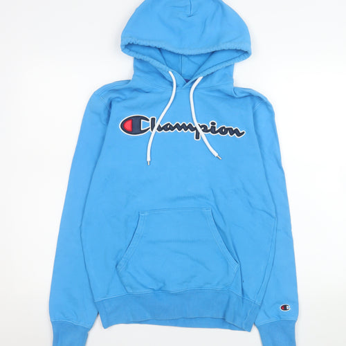Champion Men's Blue Pullover Hoodie Small Logo Graphic Cotton