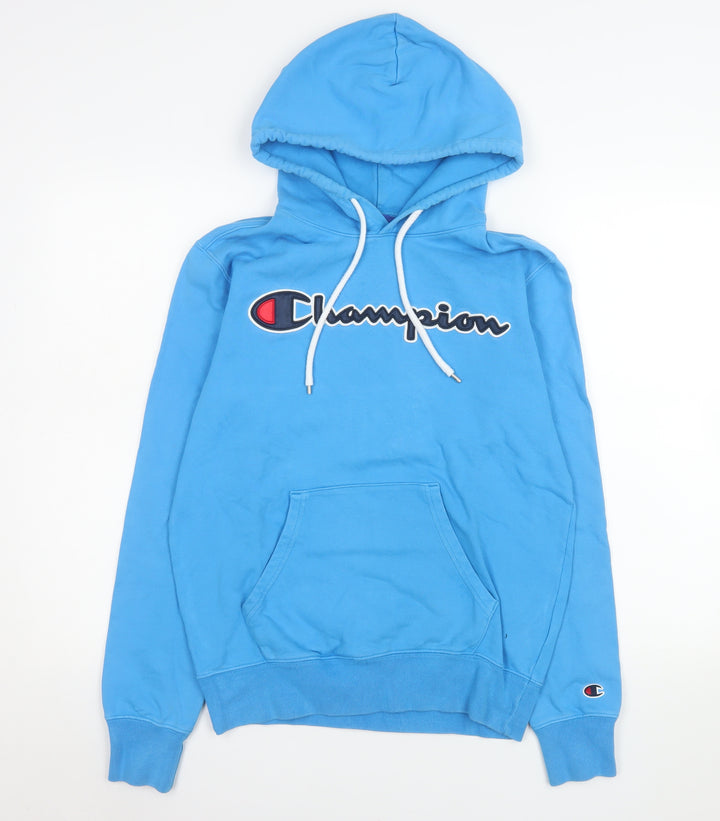 Champion Men's Blue Pullover Hoodie Small Logo Graphic Cotton