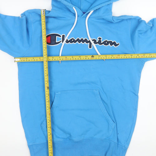 Champion Men's Blue Pullover Hoodie Small Logo Graphic Cotton