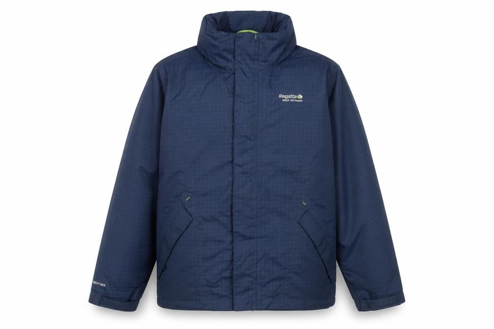 Front view of Regatta boys’ blue waterproof isotex rain coat jacket 11-12 years