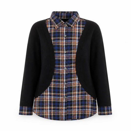 Front view of Lee Cooper women’s blue check button-up shirt, size UK 8, classic fit
