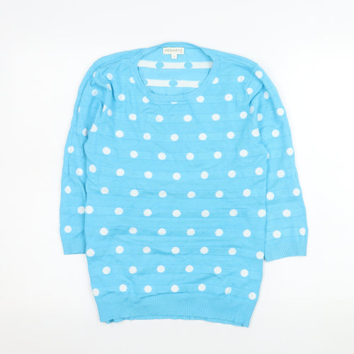 Menarys Women's Blue Polka Dot Crew Neck Long Sleeve Pullover Jumper Size S