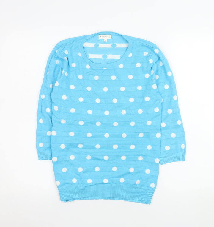 Menarys Women's Blue Polka Dot Crew Neck Long Sleeve Pullover Jumper Size S