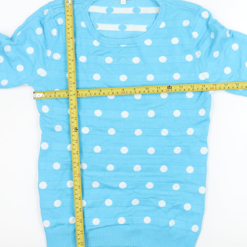 Menarys Women's Blue Polka Dot Crew Neck Long Sleeve Pullover Jumper Size S
