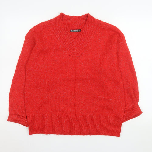 Dunnes Stores Womens Red V-Neck Pullover Knit Jumper XS