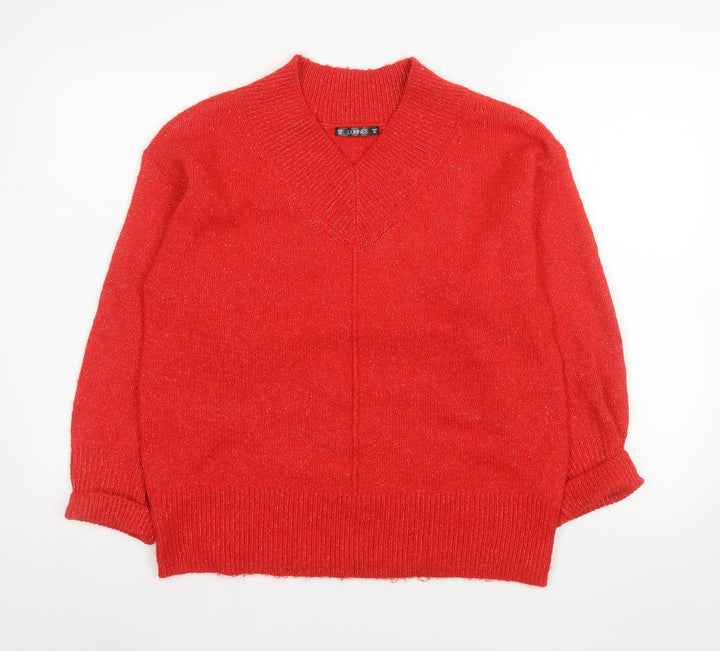 Dunnes Stores Womens Red V-Neck Pullover Knit Jumper XS