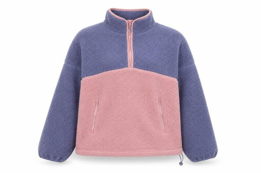 Front view of Living Stones women’s pink blue fleece 1/2 zip jacket, size S
