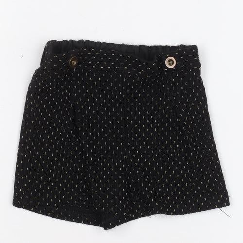 F&F Girls Black Paperbag Shorts 3-4 Years Acrylic Knit Elastic Waist