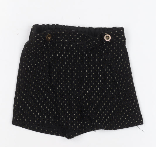 F&F Girls Black Paperbag Shorts 3-4 Years Acrylic Knit Elastic Waist