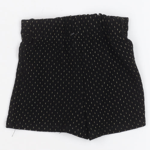 F&F Girls Black Paperbag Shorts 3-4 Years Acrylic Knit Elastic Waist