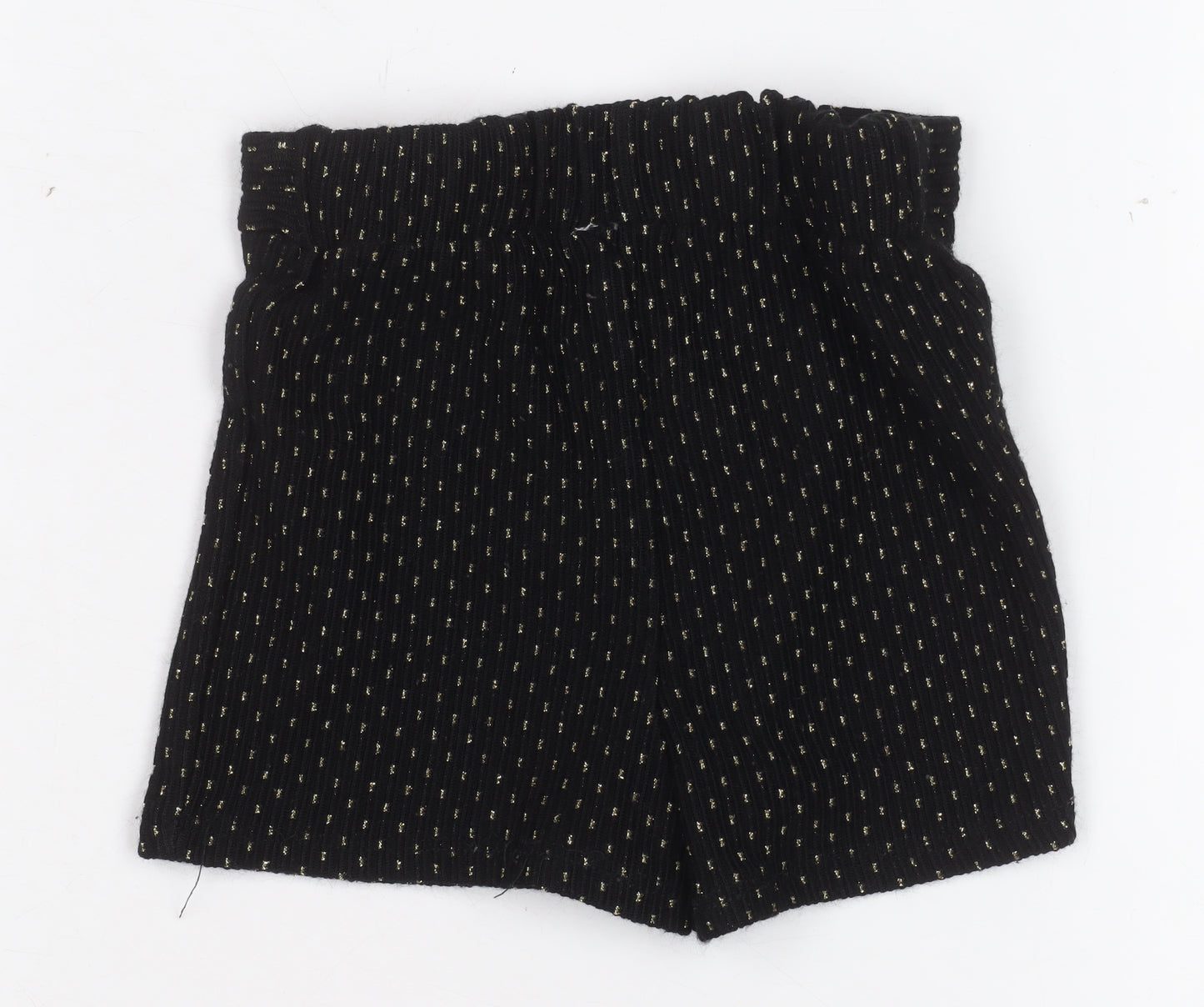 F&F Girls Black Paperbag Shorts 3-4 Years Acrylic Knit Elastic Waist