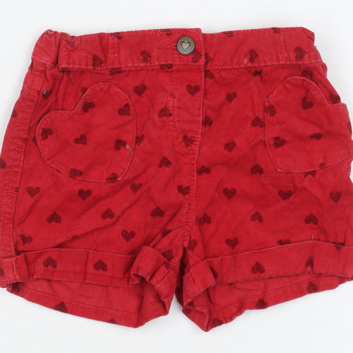 Tu Girls Red Corduroy Heart Print Shorts 2-3 Years Elastic Waist