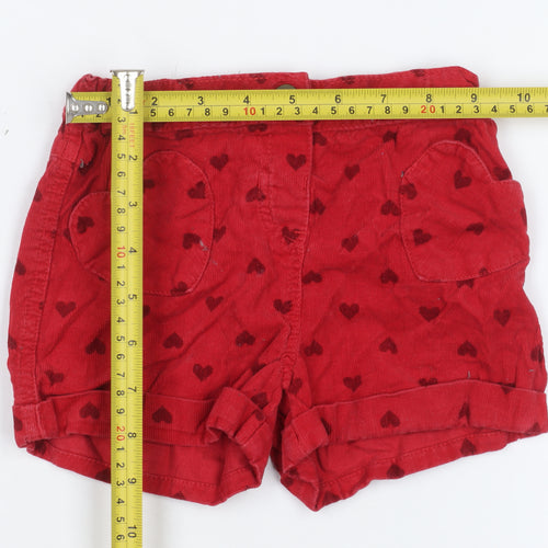 Tu Girls Red Corduroy Heart Print Shorts 2-3 Years Elastic Waist