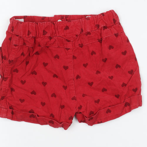Tu Girls Red Corduroy Heart Print Shorts 2-3 Years Elastic Waist