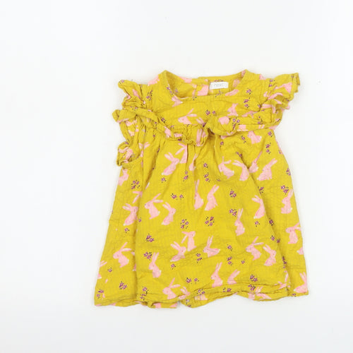 Next Girls Yellow Bunny Print Cotton A-Line Dress 6-7 Years