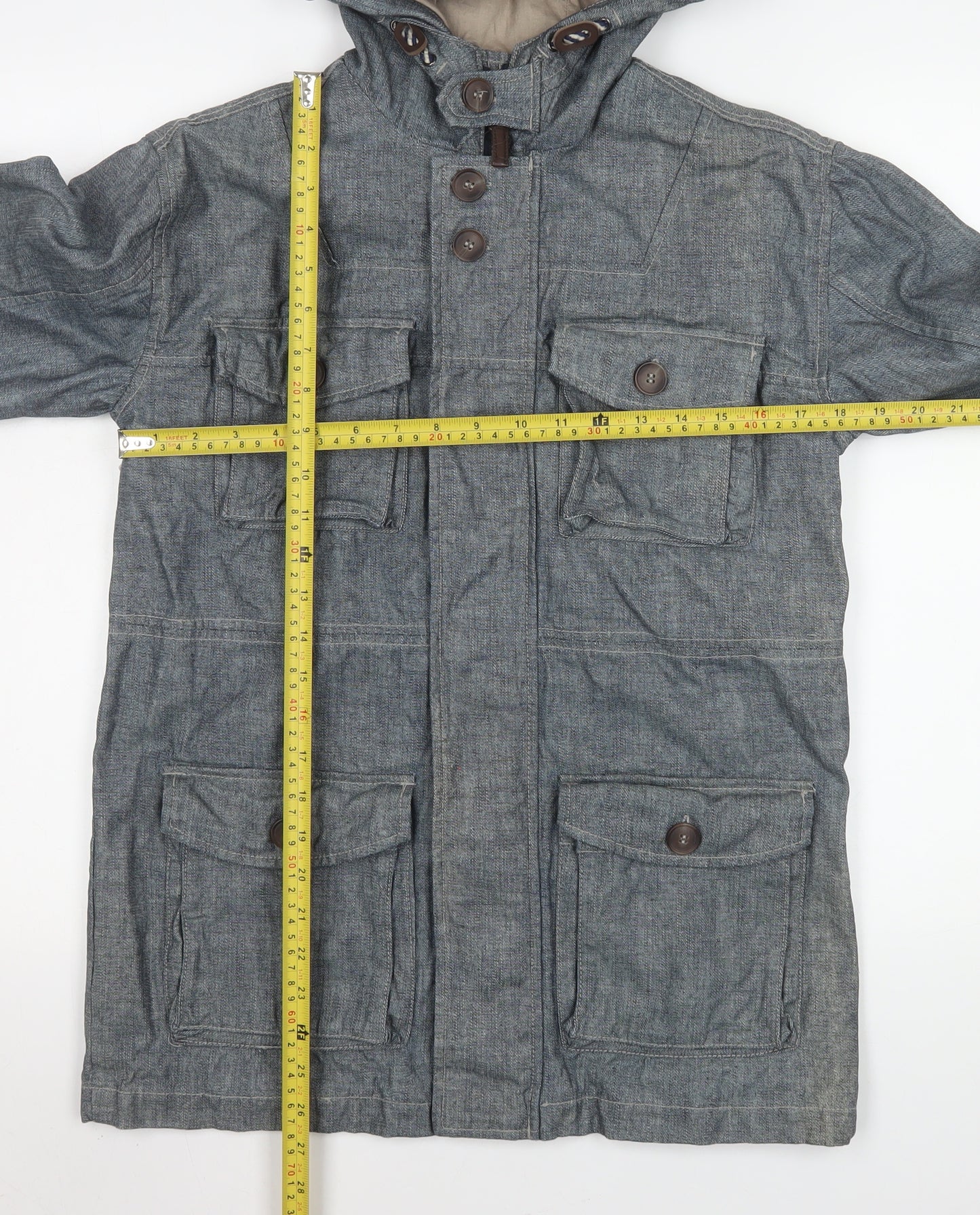 Marks and Spencer Boys Blue Hooded Cotton Parka Coat 13-14 Years