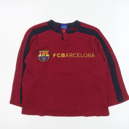 FC Barcelona Boys Red Long Sleeve Henley T-Shirt Size 6 Years